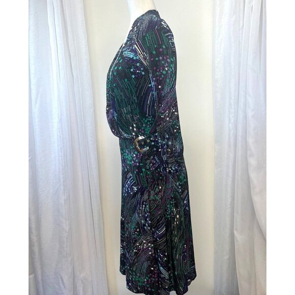 Cache Wrap Dress Long Sleeve Abstract Geometric Print Ladies Size MED Belted - Picture 4 of 8